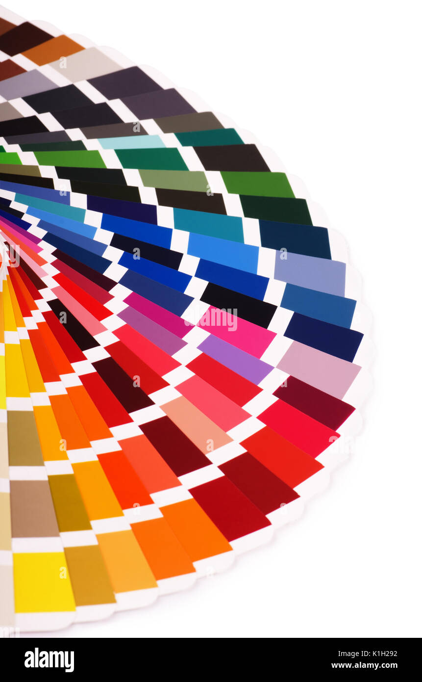 Farbpalette, Führung der Farbmuster Katalog, Farbe Diagramm auf weißem Hintergrund Stockfoto