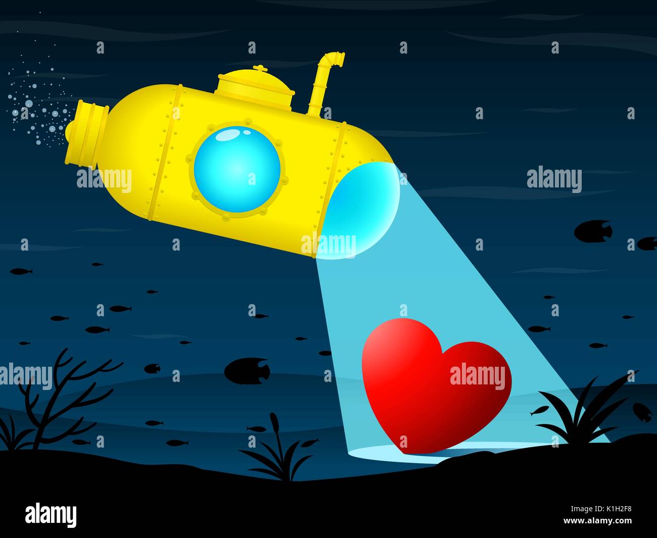 Yellow Submarine findet mitten auf dem Boden des Meeres - Abbildung Stock Vektor
