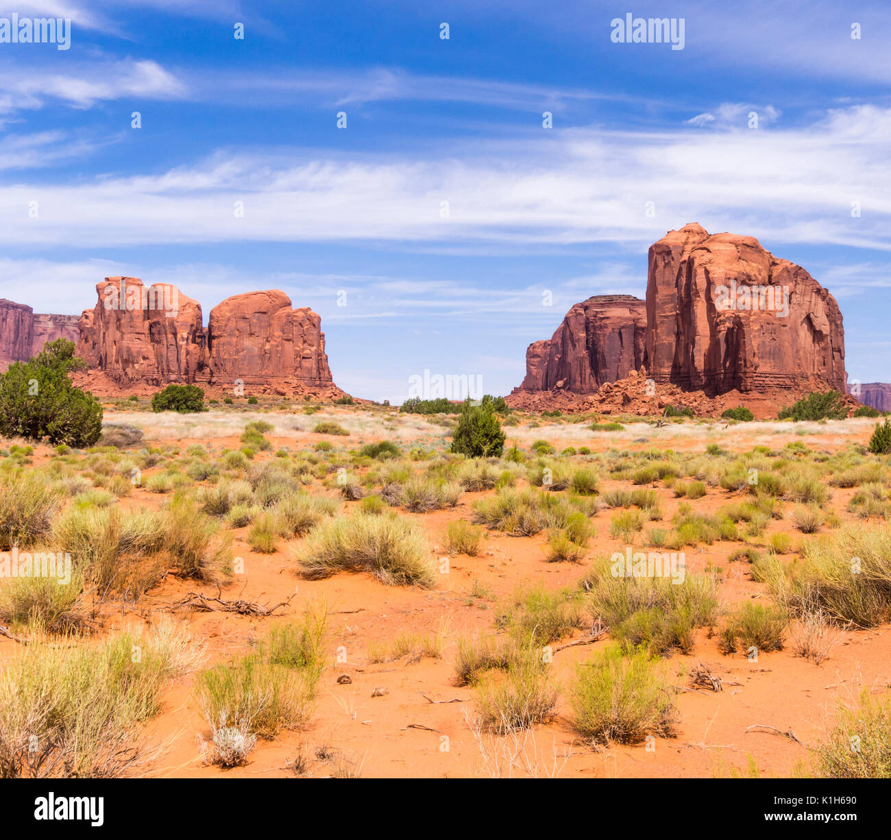 Rote Felsformationen am Monument Valley, USA. Stockfoto