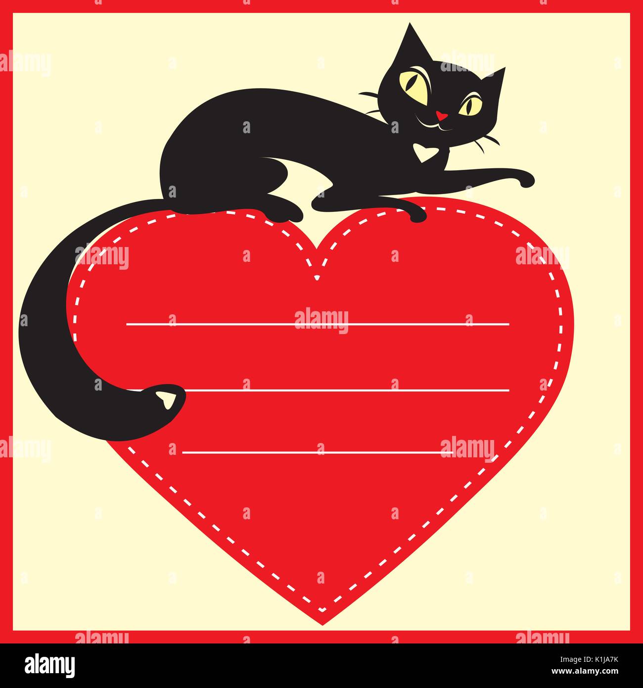 Hintergrund mit schwarzen Katze auf Herz und Platz für Text-, Vektor, Abbildung Stock Vektor