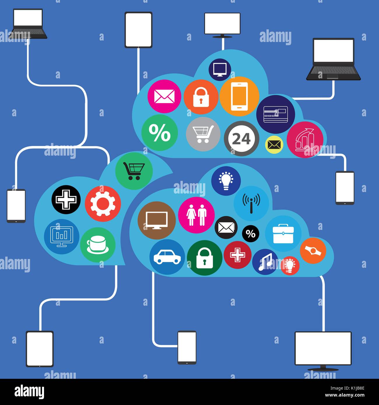 Cloud Computing Konzept, mit bunten-Symbol. Vector Illustration Stock Vektor