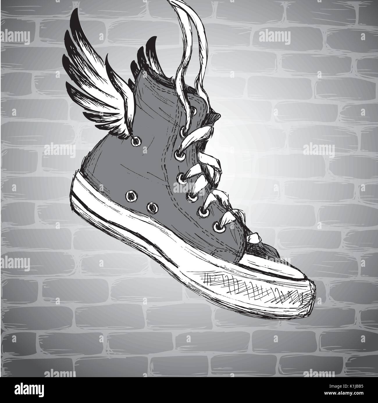 Vintage Sneakers mit Flügeln Hand gezeichnet, Vector Illustration  Stock-Vektorgrafik - Alamy