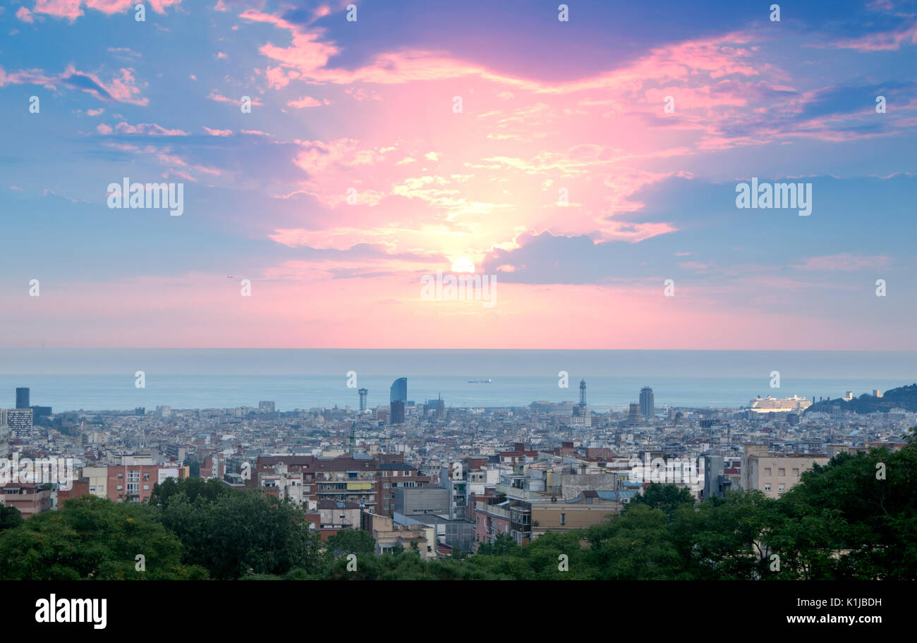Sonnenuntergang in Barcelona, Spanien Stockfoto