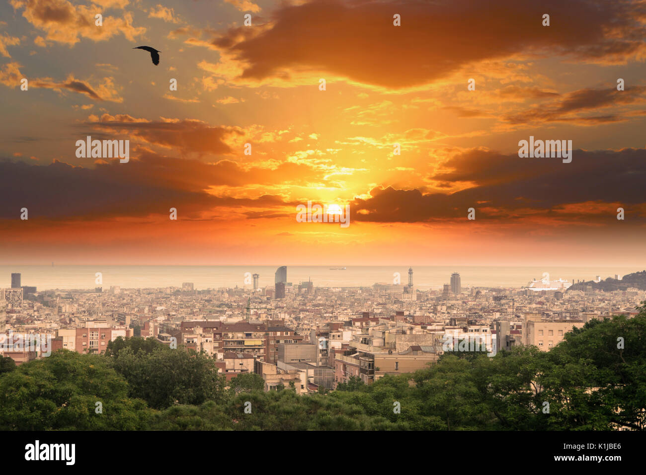 Sonnenuntergang in Barcelona, Spanien Stockfoto