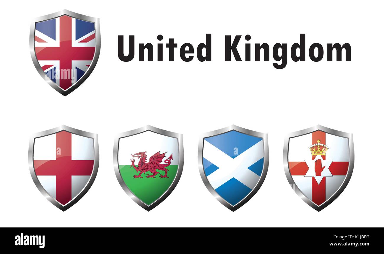 Flagge Symbole des Vereinigten Königreichs. Vektorgrafik Bilder von glänzenden Flaggen-icons. Stock Vektor