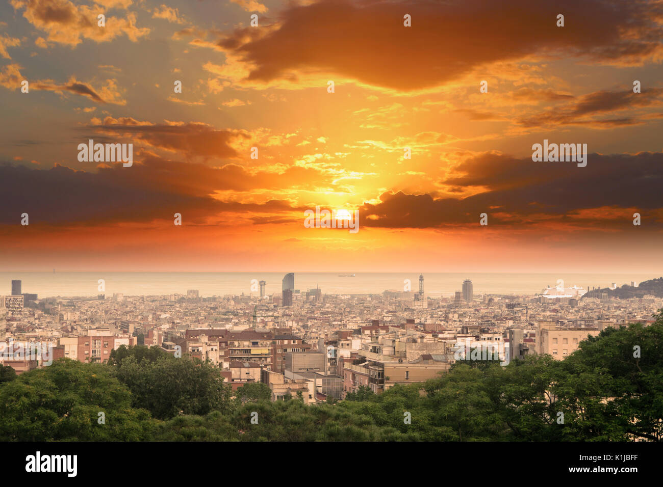 Sonnenuntergang in Barcelona, Spanien Stockfoto
