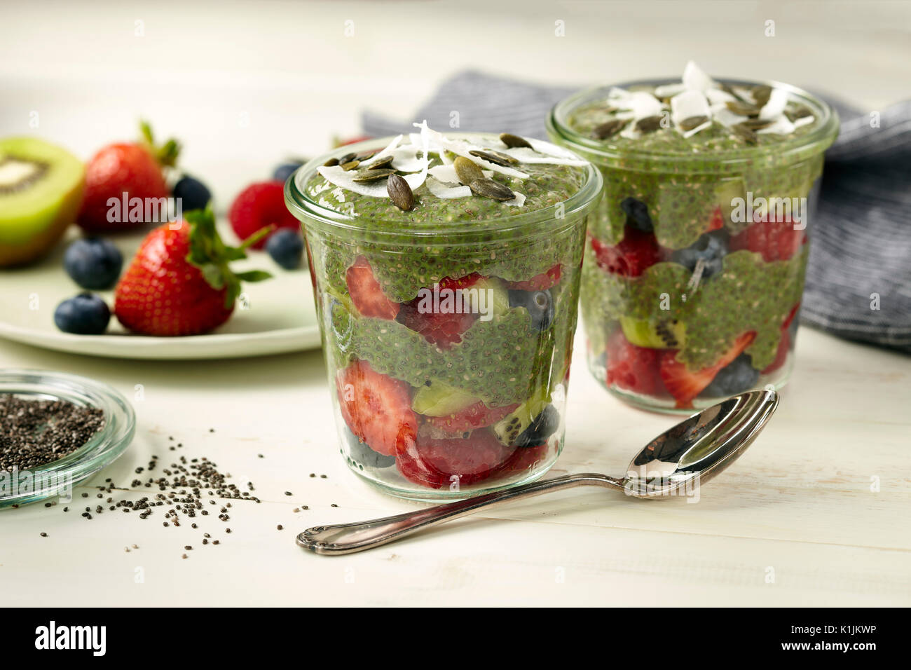 Matcha chia Pudding Stockfoto