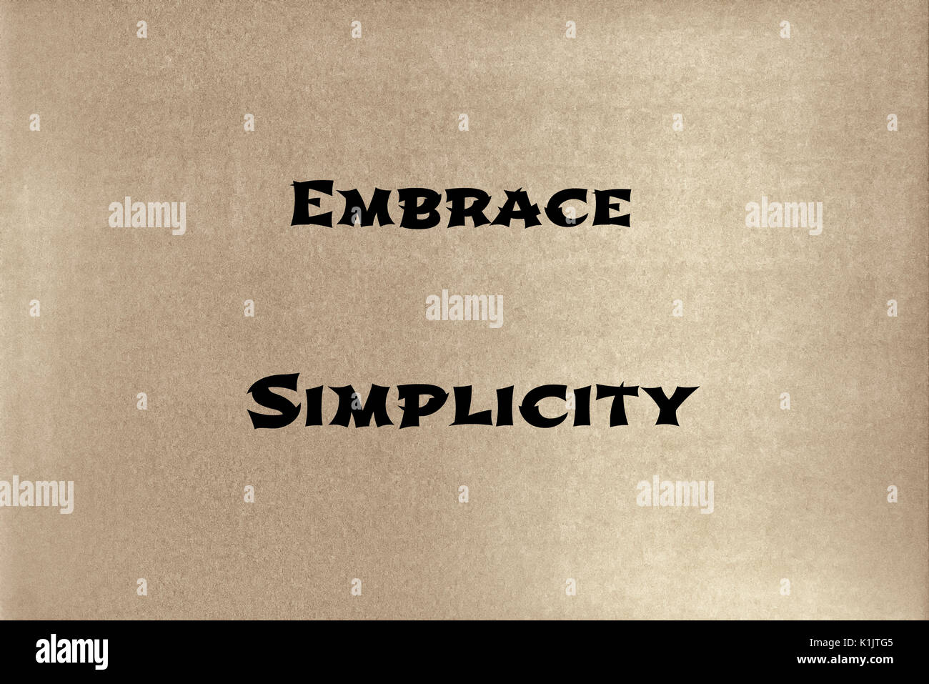 Ein Satz von Lao Tzu: Einfachheit umfassen. Grafik Design. Stockfoto