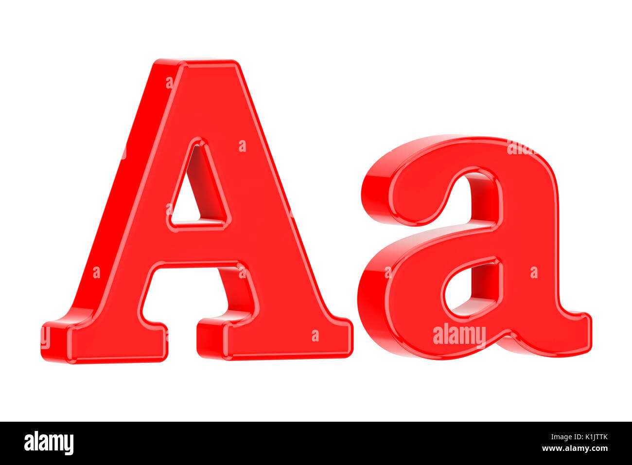 Englisch Red Letter A, 3D-Rendering auf weißem Hintergrund Stockfoto