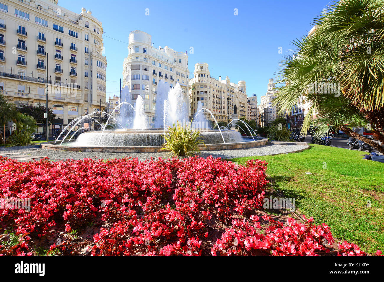 Rathausplatz in Valencia. Plaza de Ayuntamiento, Spanien. Stockfoto