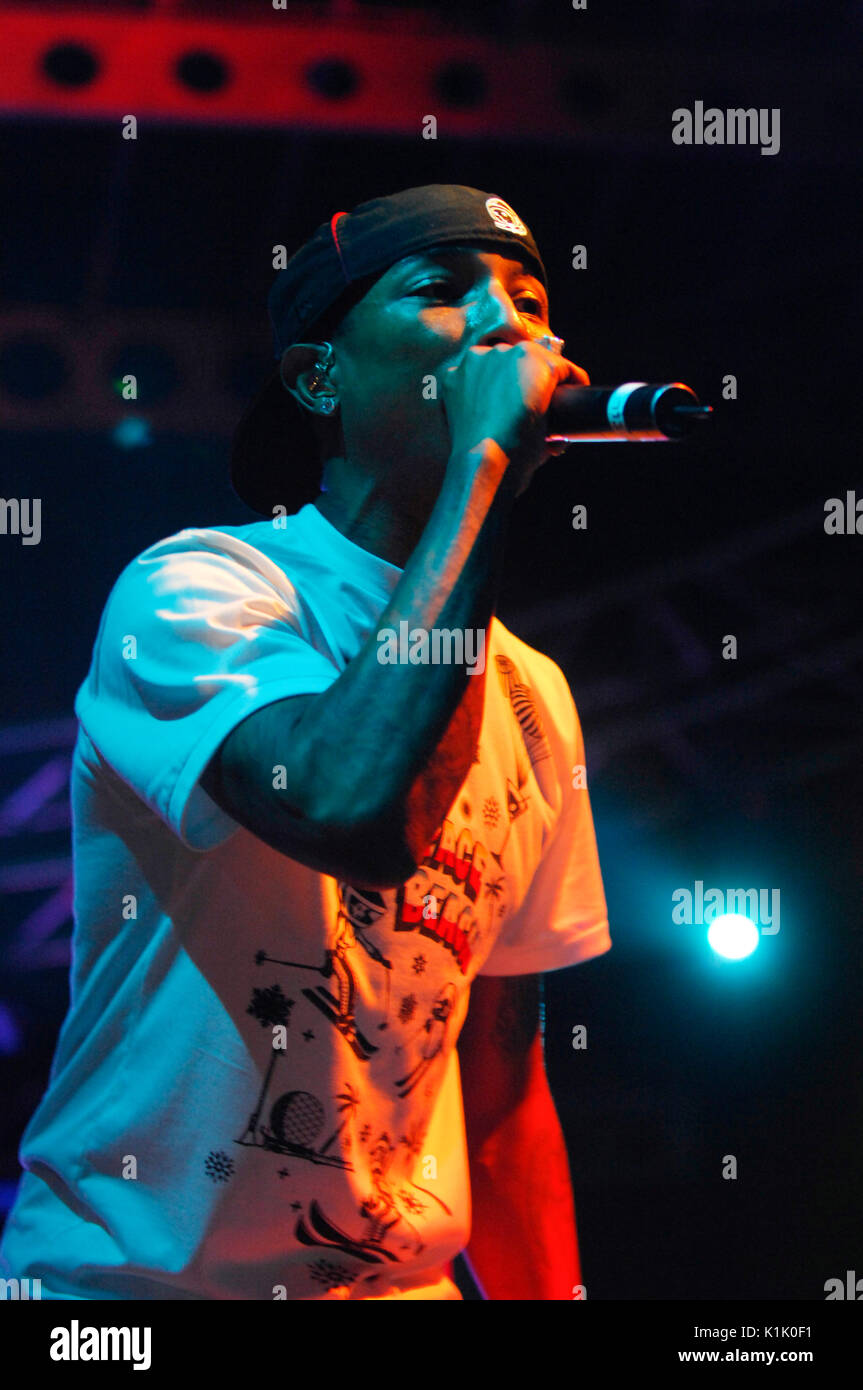 Pharrell Williams N.E.R.D. Durchführung Hard Summer Festival Shrine Expo Hall Los Angeles Juli 19,2008. Stockfoto