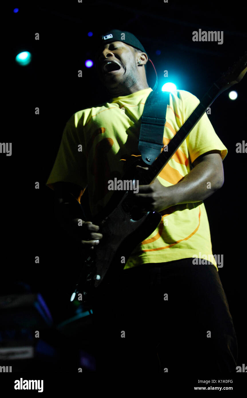 N.E.R.D. Performing Hard Summer Festival Shrine Expo Hall Los Angeles Juli 19,2008. Stockfoto