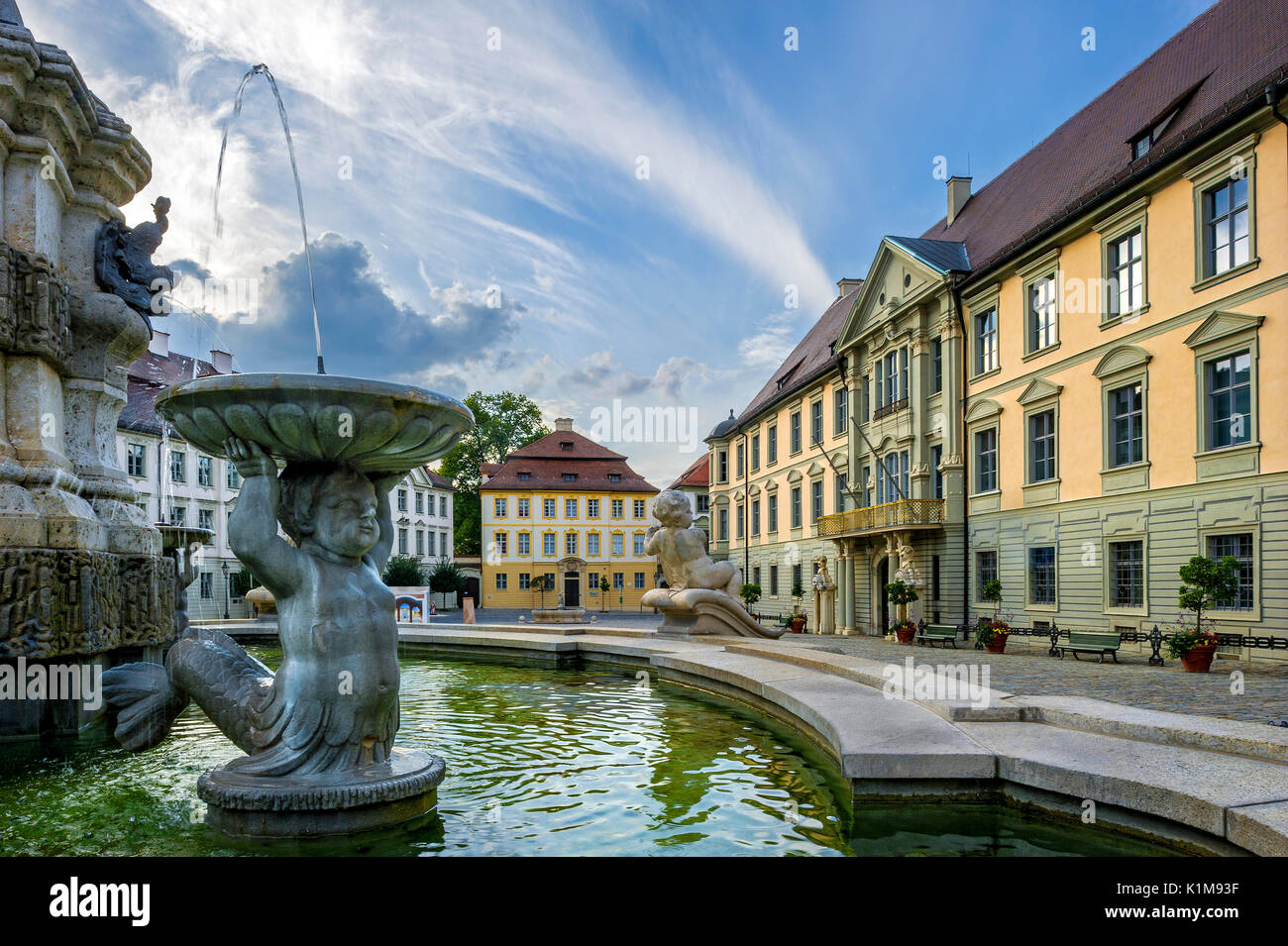 Barocke Brunnen, ehemalige General Vikariat, Prince Bishop's Residenz, Residenzplatz, Eichstätt, Oberbayern, Bayern Stockfoto