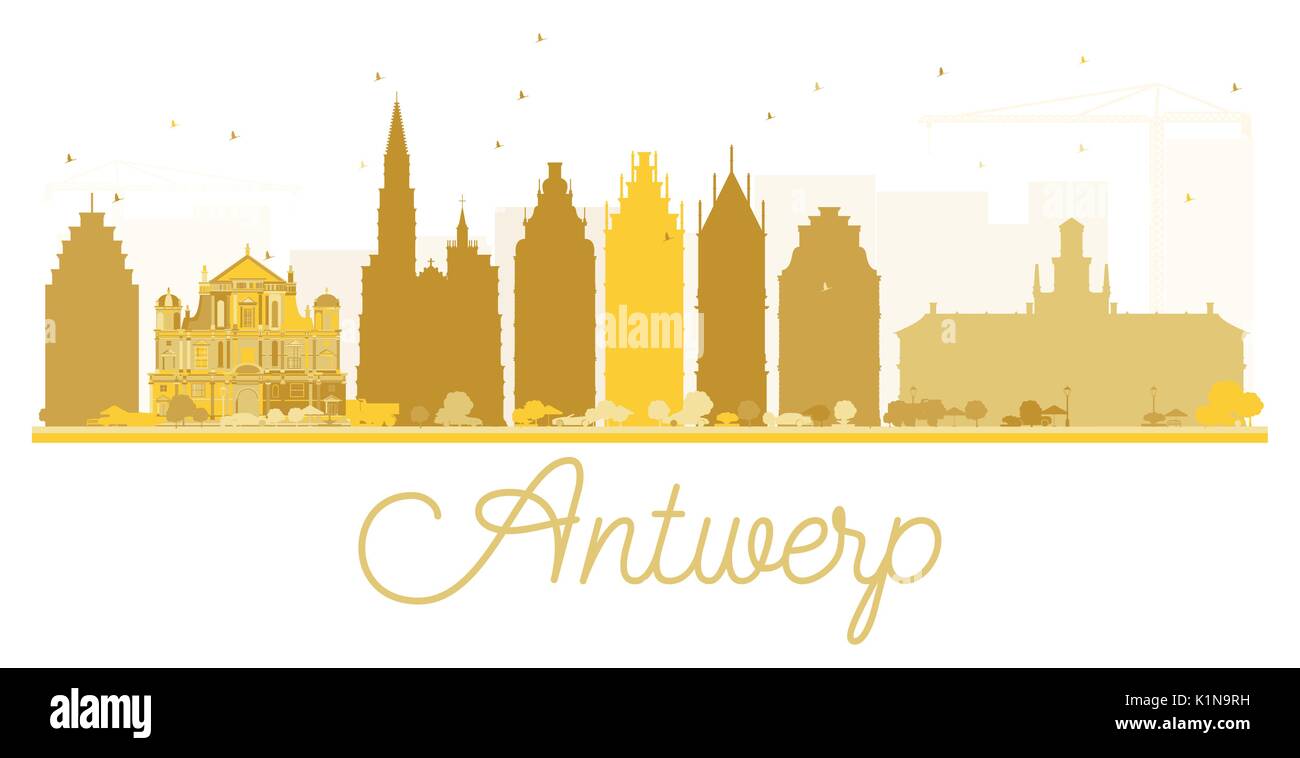 Antwerp City Skyline golden Silhouette. Vector Illustration. Einfache flache Konzept für Tourismus Präsentation, Banner, Plakat oder Website. Stadtbild Stock Vektor