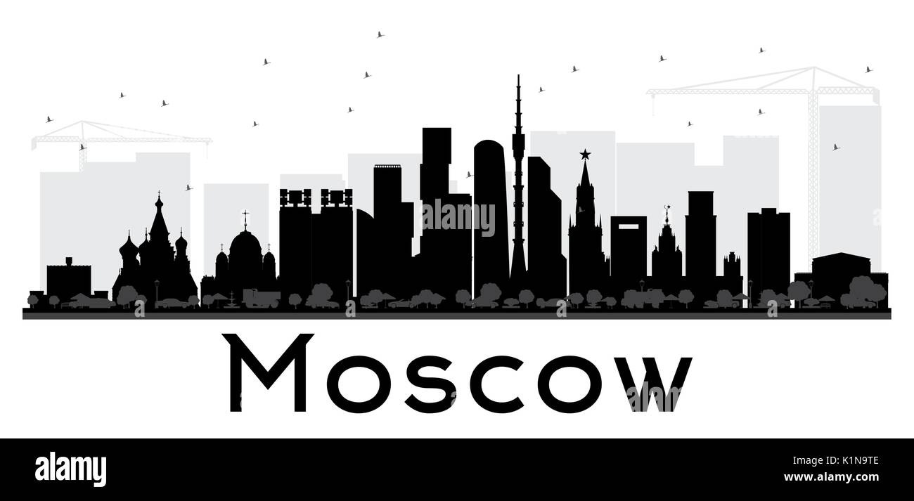 Moskau City Skyline schwarze und weiße Silhouette. Vector Illustration. Einfache flache Konzept für Tourismus Präsentation, Banner, Plakat oder Website. Stock Vektor