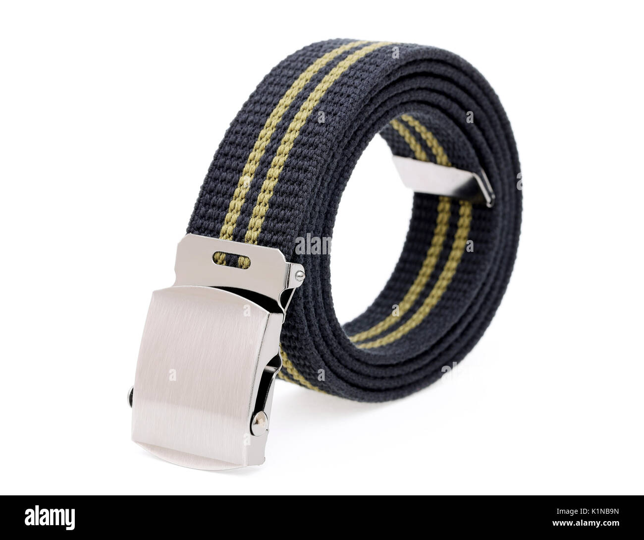 Blaue Farbe canvas Belt auf weißem Hintergrund Stockfoto