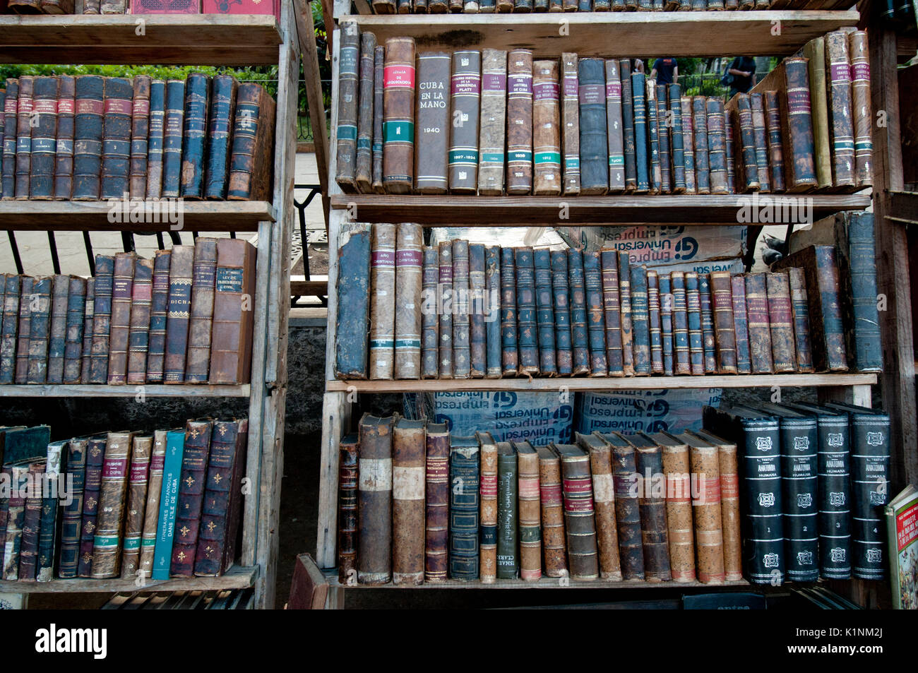 Alte kubanische Bücher zum Verkauf in eine Open-air-Buchladen in Havanna, Kuba Stockfoto