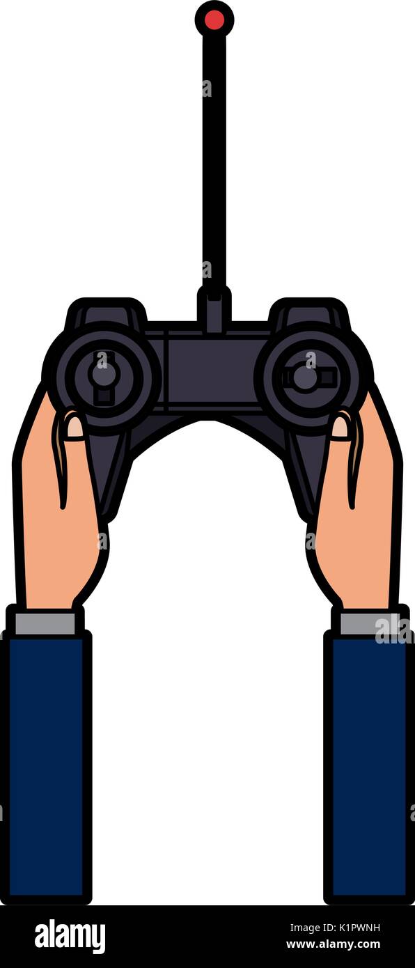 Hand halten Drone controller Gamepad mit Antenne Vector Illustration Stock Vektor