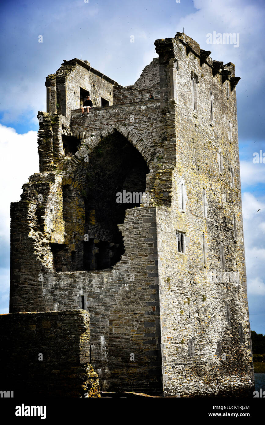 Irland Carrigafoyle Castle County Kerry. ruiniert elisabethanischen Festung, Fluss Shannon, wilden Atlantik. Stockfoto