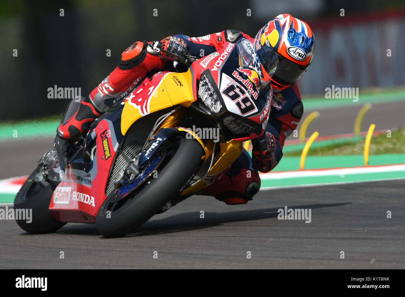 San Marino-Italien - Mai 12: Nicky Hayden USA Honda CBR1000RR Honda World Superbike Team in Aktion während der Superbike Qualifying Session bei der FIM-Su Stockfoto