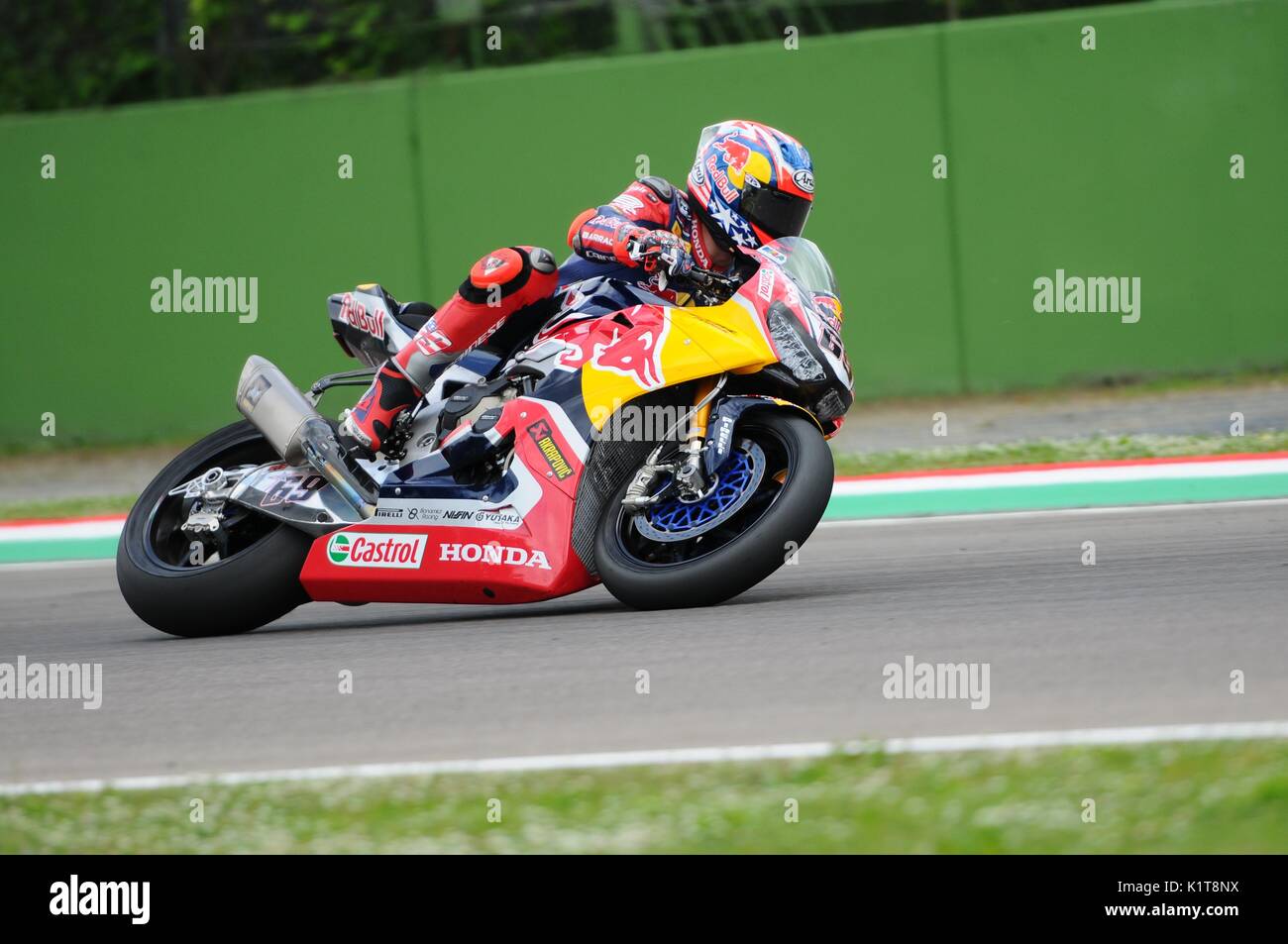 San Marino-Italien - Mai 12: Nicky Hayden USA Honda CBR1000RR Honda World Superbike Team in Aktion während der Superbike Qualifying Session bei der FIM-Su Stockfoto