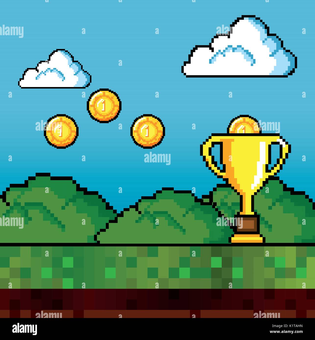 Pokal und Medaille der Video Game Thema Vector Illustration Stock Vektor