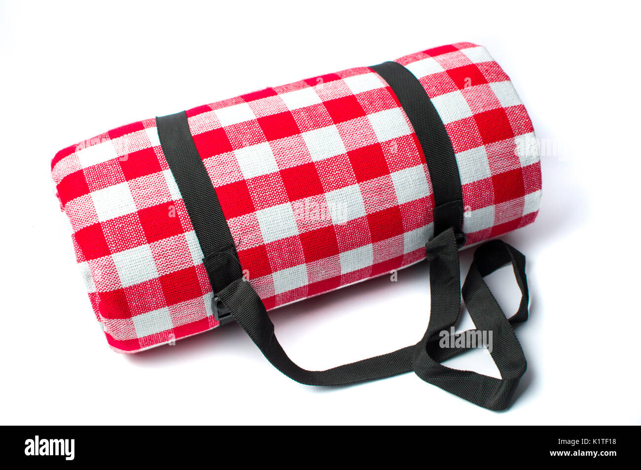 Karierte Picknickdecke isoliert auf weißem Hintergrund Stockfoto