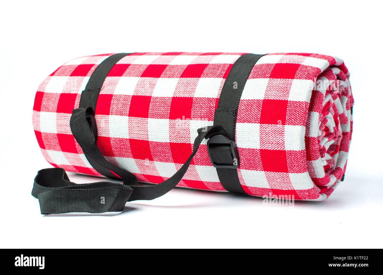 Karierte Picknickdecke isoliert auf weißem Hintergrund Stockfoto