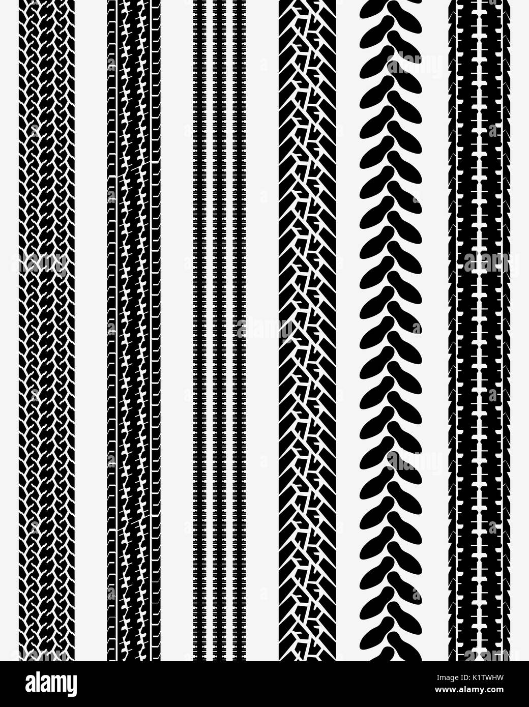 Schwarz Drucke von Reifen Autos, Vector Illustration, nahtlose Muster Stockfoto