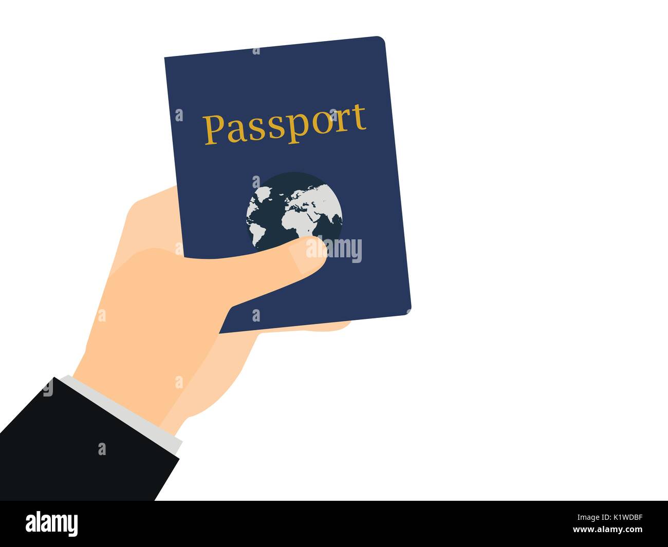 Hand mit einem Pass auf isolierten weißen Hintergrund. Das Dokument für die Reise, die Emigration im Ausland. Vector Illustration. Stock Vektor