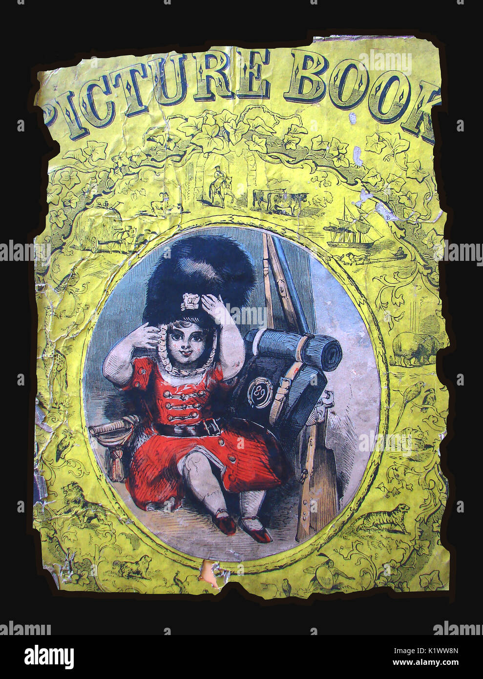 Ein Fragment eines viktorianischen Kind Sammelalbum mit einem Mädchen in der Uniform eines Royal Scot der Scots Guards gekleidet Stockfoto