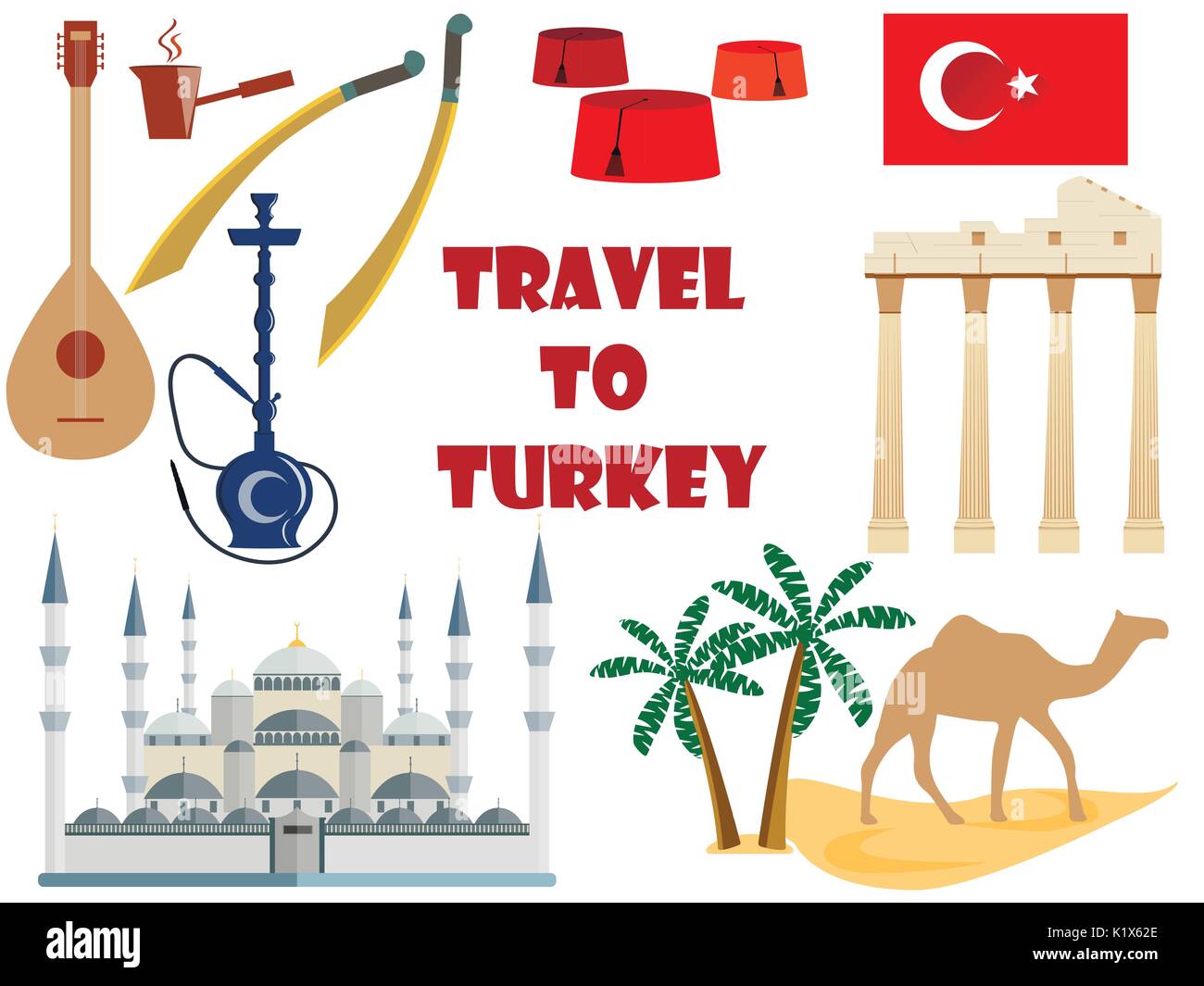 Reisen in die Türkei. Symbole in der Türkei. Tourismus und Abenteuer. Stock Vektor