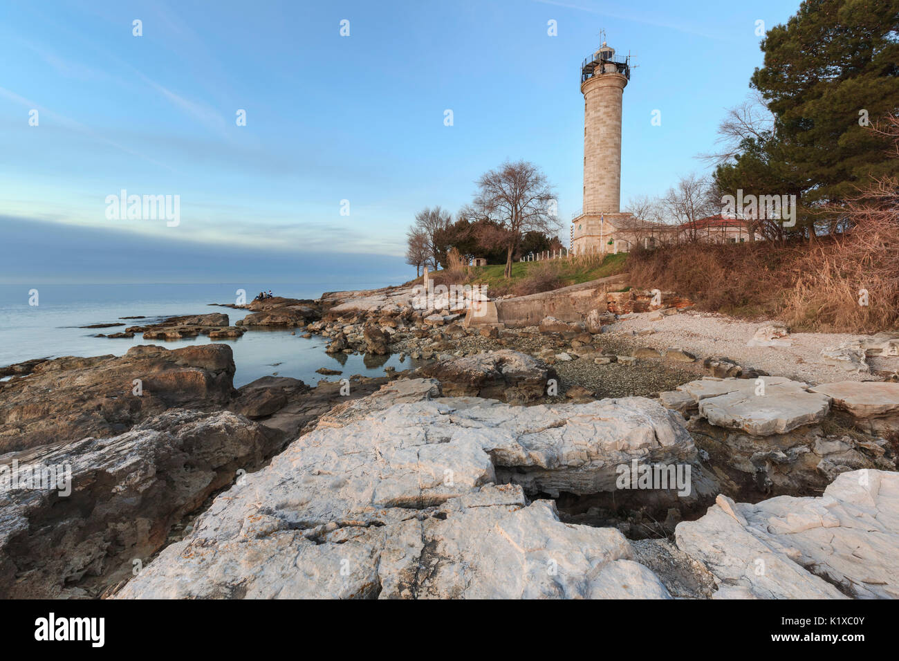 Europa, Kroatien, Dalmatien, Adriaküste, Umag, Dorf Savudrija, Leuchtturm am Kap Savudrija Stockfoto