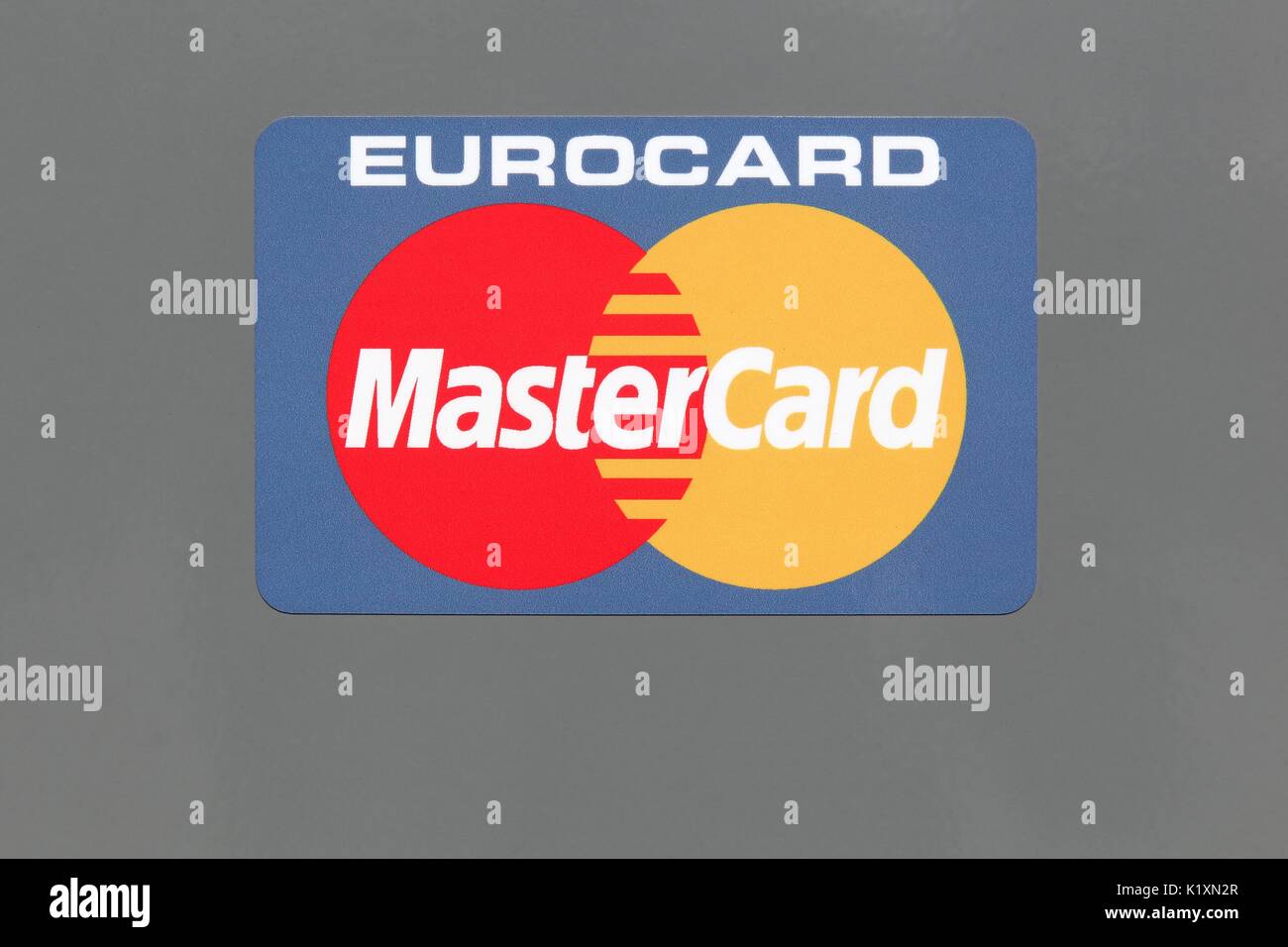 Hvide Sande, Dänemark - 1 August 2017: Logo von Mastercard auf einem Panel. Mastercard ist eine US-amerikanische multinationale Financial Services Corporation Stockfoto