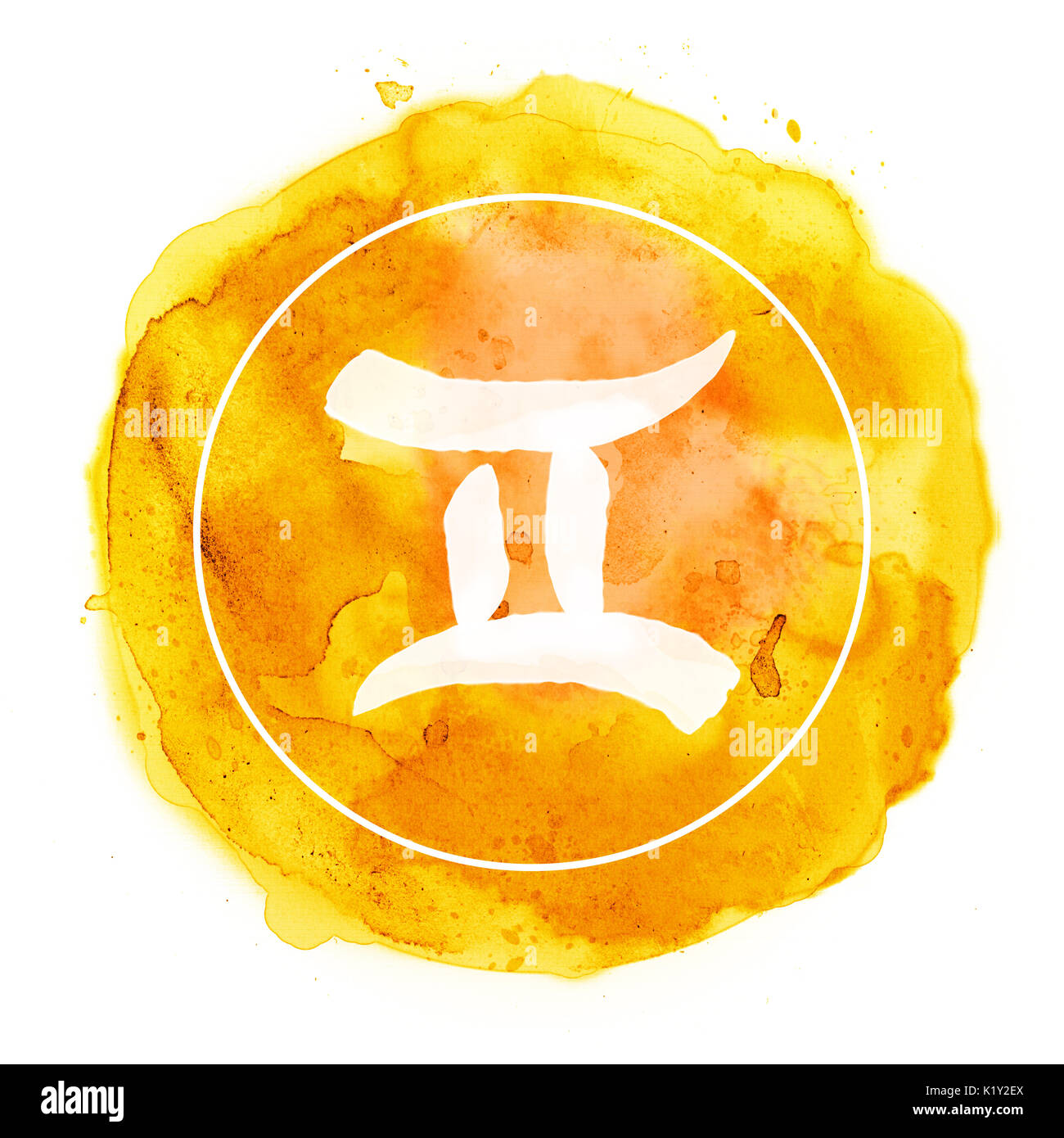 Gemini Sternzeichen auf Aquarell Hintergrund Stockfoto