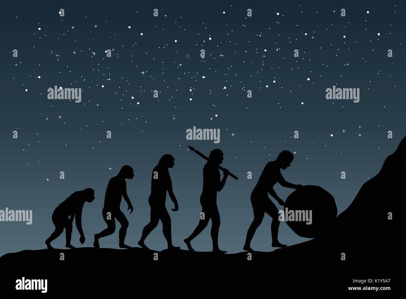 Die Evolution des Menschen in der heutigen digitalen Welt. Business Risk Konzept! Silhouette der menschlichen Evolution in einer negativen Weise. Stock Vektor