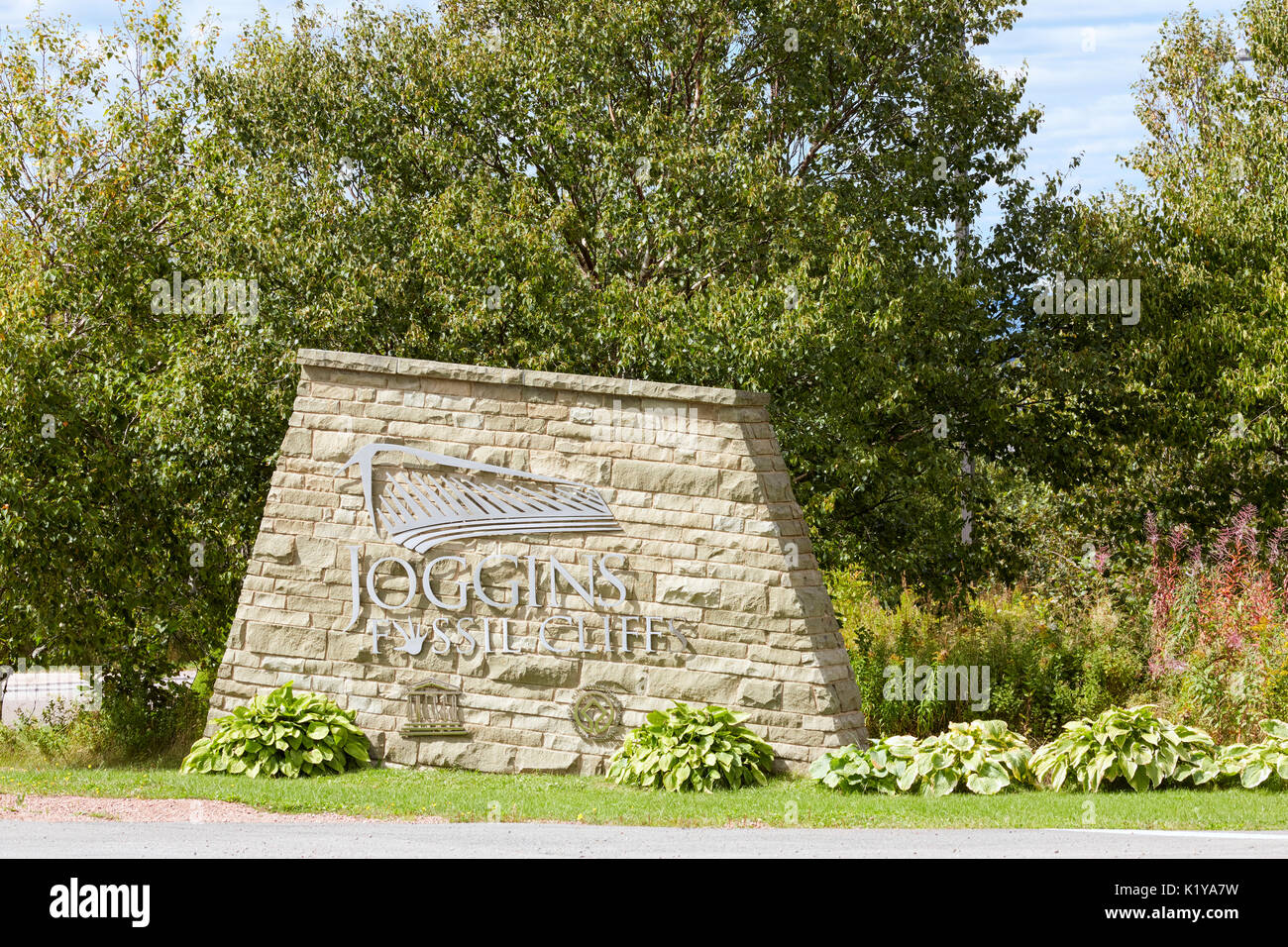 Joggins Fossil Cliffs Zeichen, Nova Scotia, Kanada Stockfoto