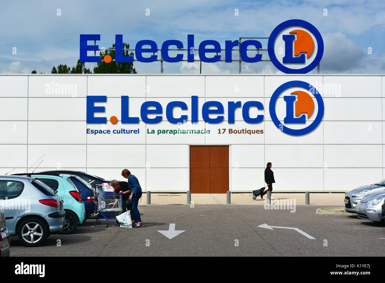 Niederlassung der Französischen Supermarktkette E.Leclerc, Frankreich Stockfoto