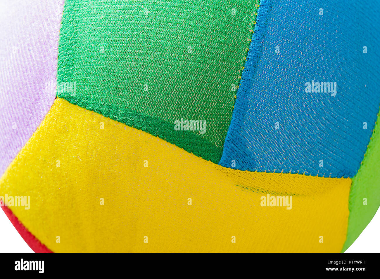 Closeup teilweise mit Blick auf das Modell einer Kugel aus bunten Flecken von Weiß, Grün, Blau, Gelb und Rot. Auf weissem Hintergrund. Stockfoto