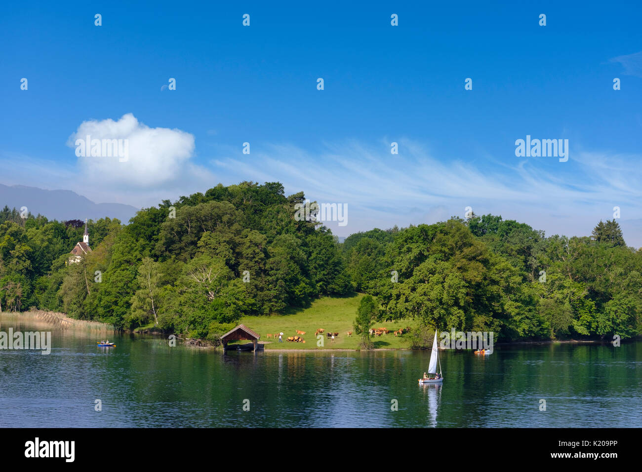Wörth Insel mit Simpertkapelle, Staffelsee, Seehausen am Staffelsee, Das Blaue Land, Oberbayern, Bayern, Deutschland Stockfoto