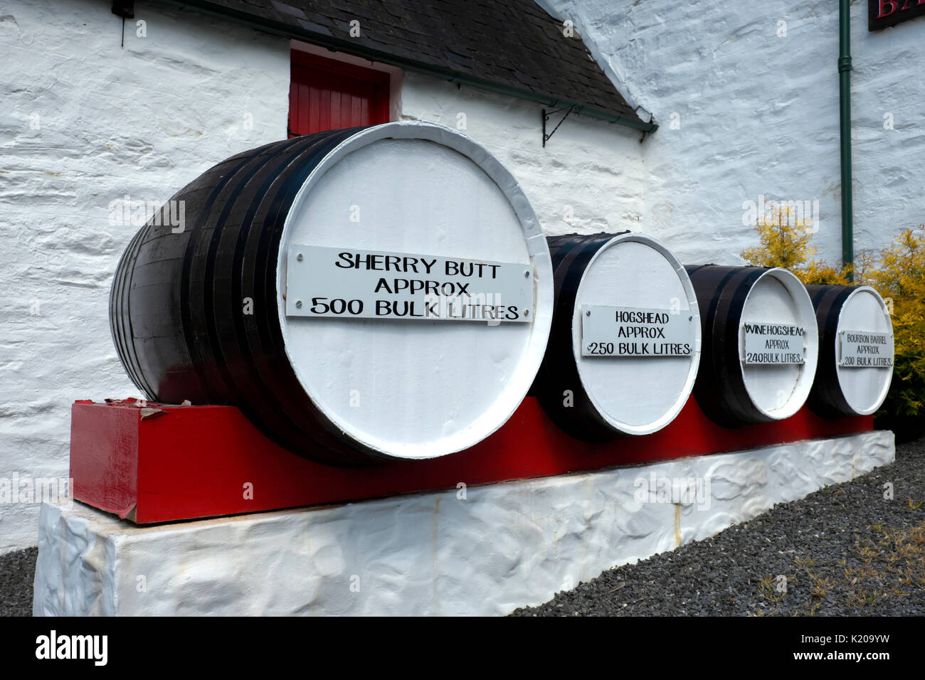 Whiskey Fässern, Edradour Whisky Distillery, Pitlochry, Perth und Kinross, Schottland, Vereinigtes Königreich Stockfoto