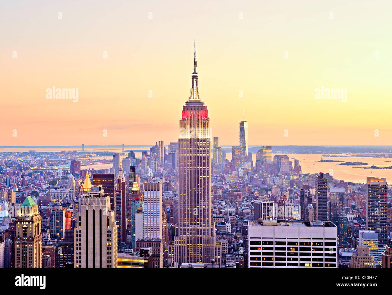 Skyline von New York City Anfang der Rock Antenne Empire State Building Stockfoto