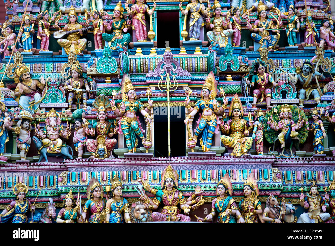 Sculptres aus Sri Veeramakaliamman Tempel bei 141, Serangoon Road ist einer der ältesten Tempel in Singapur, Little India, Singapur, pradeep Subramanian Stockfoto