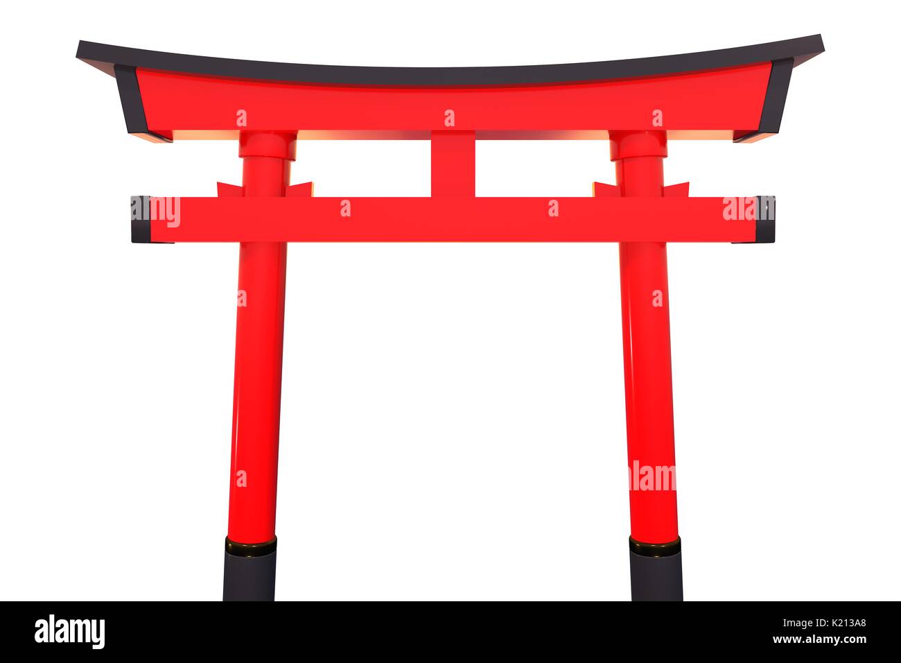3D-Illustration: Traditionelle Japanische Rote und schwarze Torii-tor auf weißem Hintergrund Stockfoto