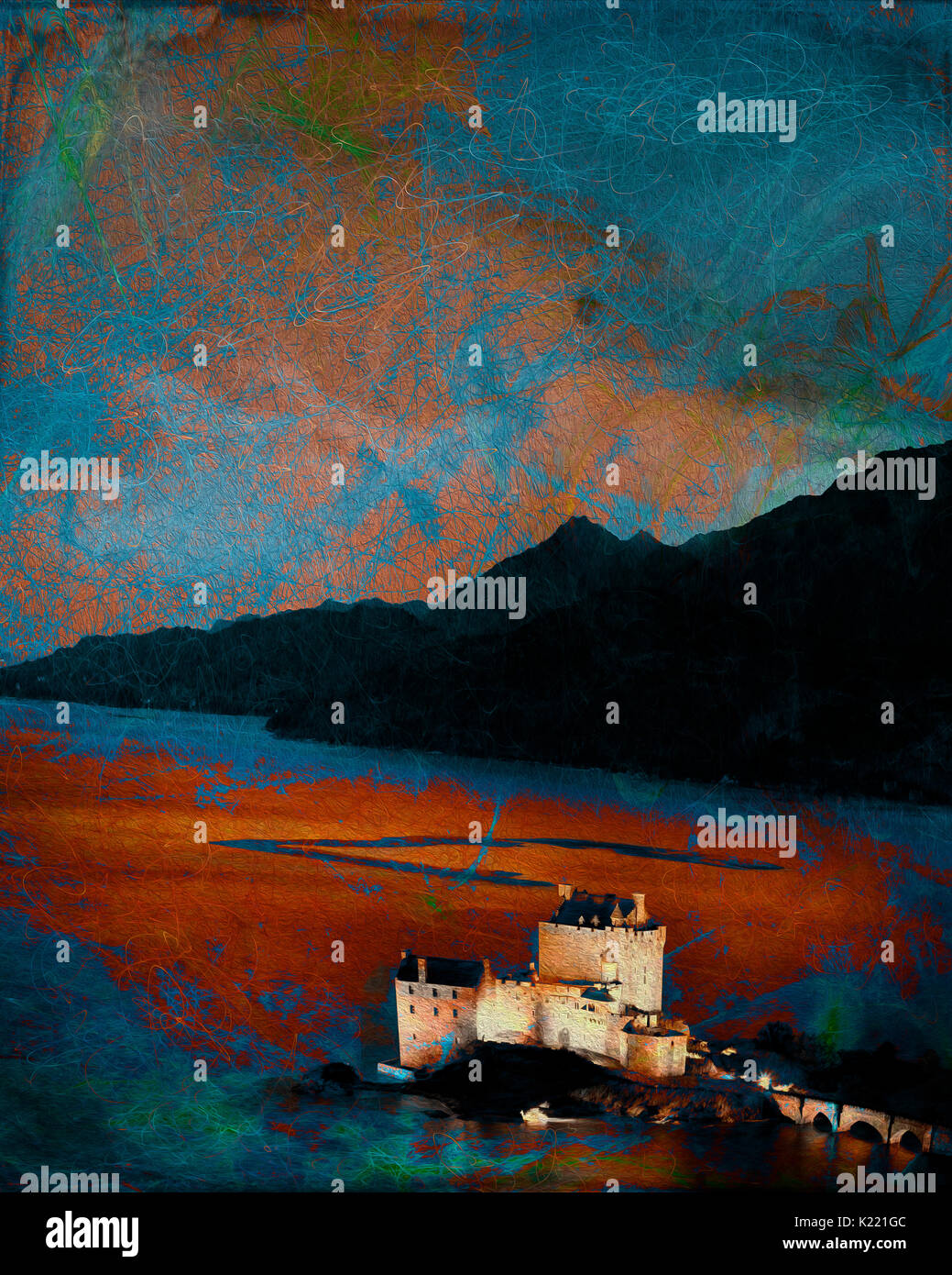 Digitale Kunst: Eilean Donan Castle an Dornie, Scottish Highlands Stockfoto