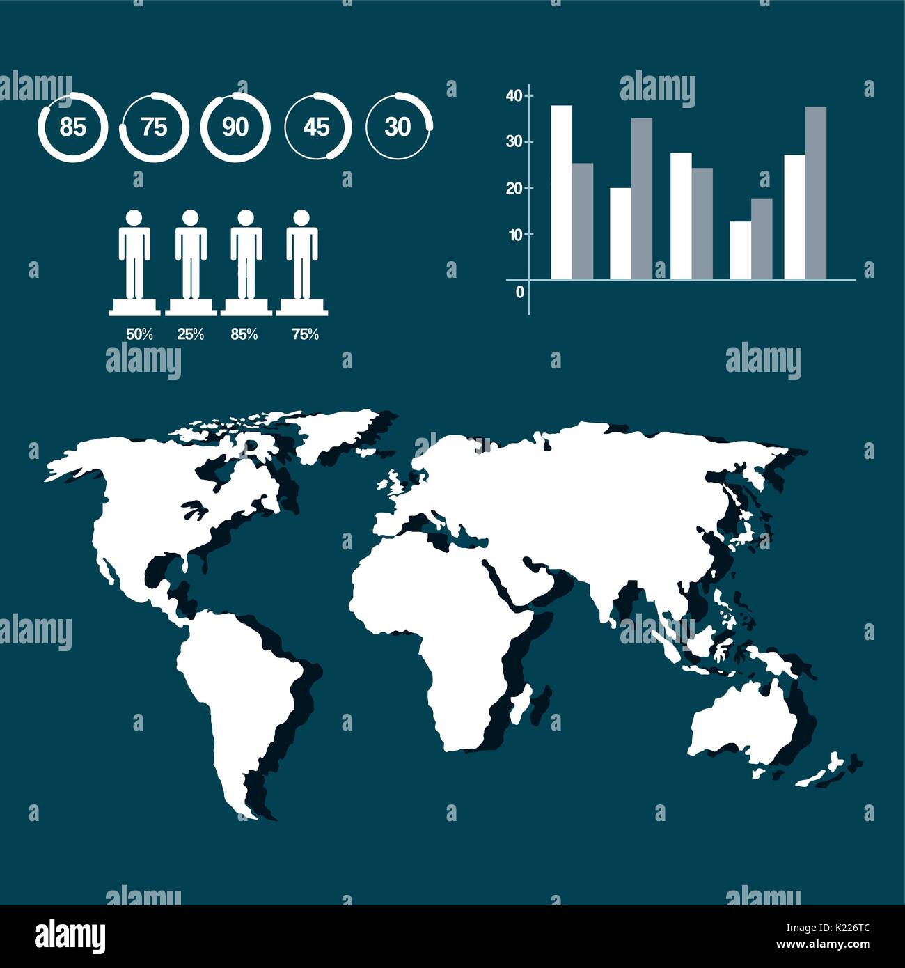 Weltkarte Infografik demographische Statistiken Präsentation Stock Vektor