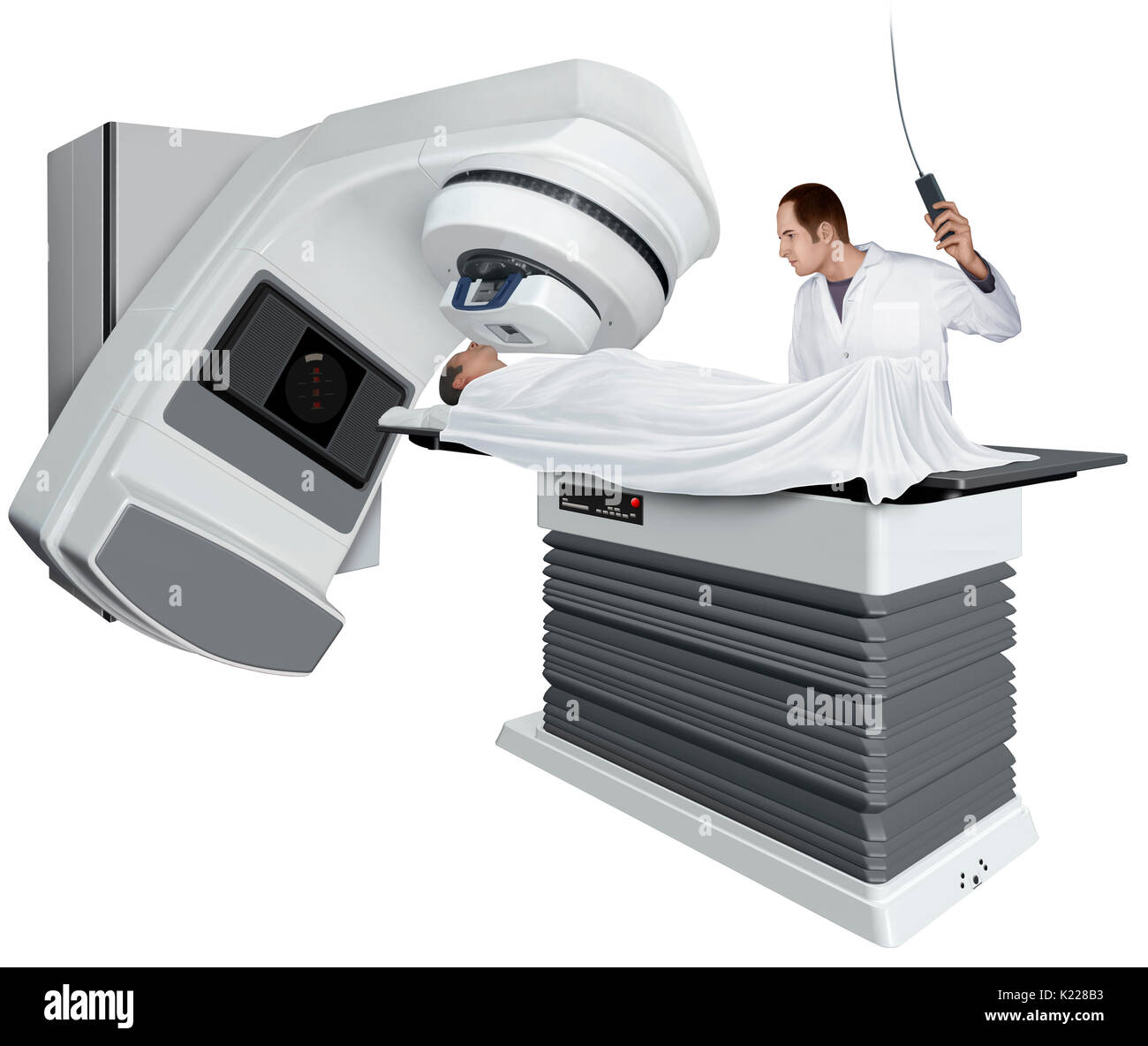 Krebsbehandlung, verwaltet die ionisierende Strahlung, um DNA des Patienten zu Schaden, töten Krebszellen in den Prozess. Stockfoto