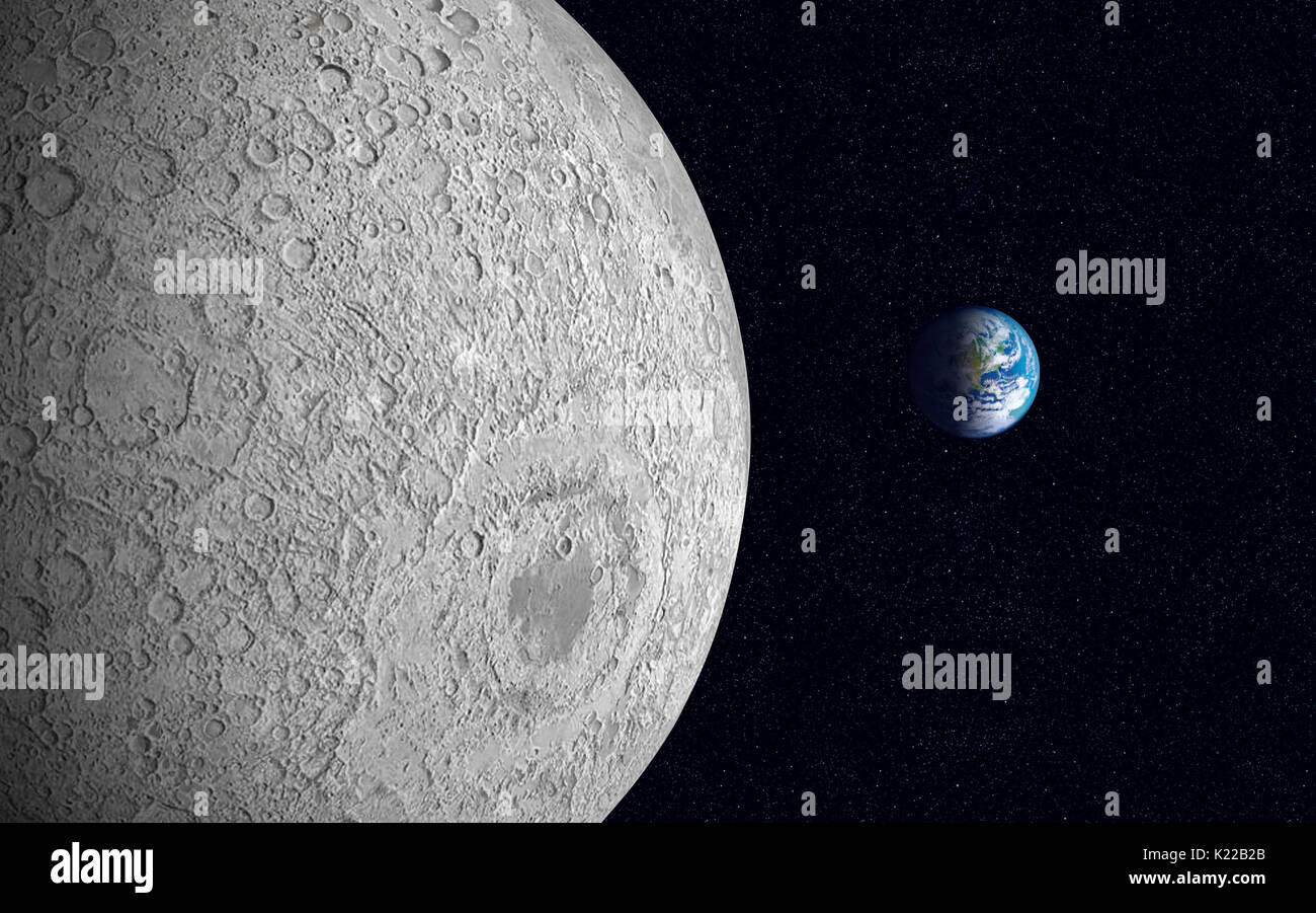 Der Mond hat alle Attribute eines Planeten, da seine Größe (ein Viertel der auf der Erde), seine Oberfläche, und seine Geschichte sind vergleichbar mit jenen, die von Planeten in der Nähe der Sonne statt, es wird als natürlichen Satelliten, weil es um die Erde dreht. Stockfoto