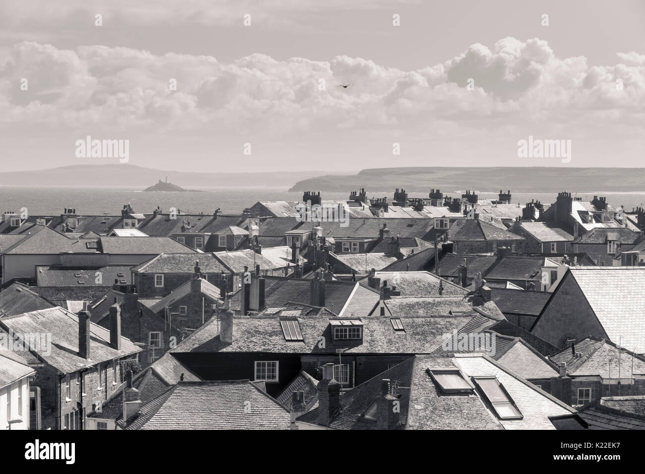 Dachterrasse mit Blick auf die Downalong Gebiet von St. Ives, Cornwall, England, Großbritannien Stockfoto