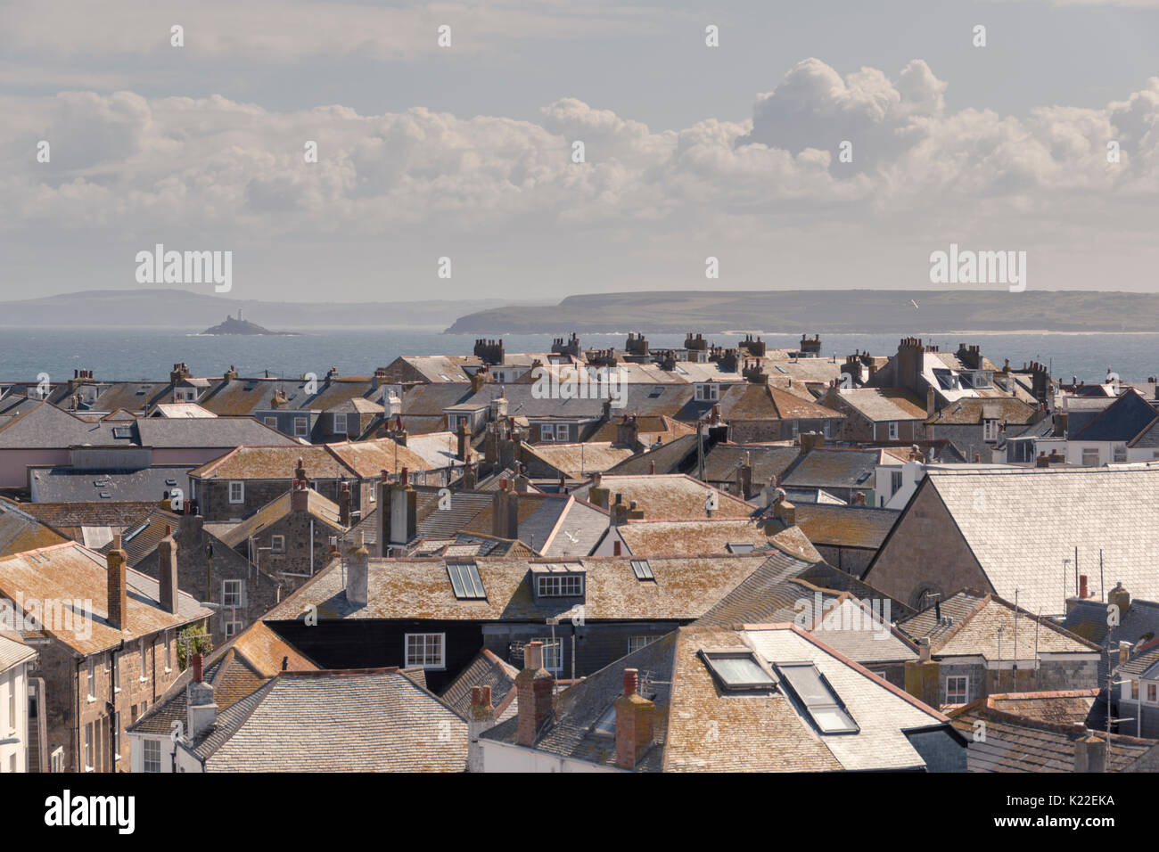Dachterrasse mit Blick auf die Downalong Gebiet von St. Ives, Cornwall, England, Großbritannien Stockfoto